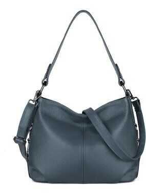 Women's Upgraded Blue Genuine Leather Slouchy Purse Crossbody Bag Zipper Pocket